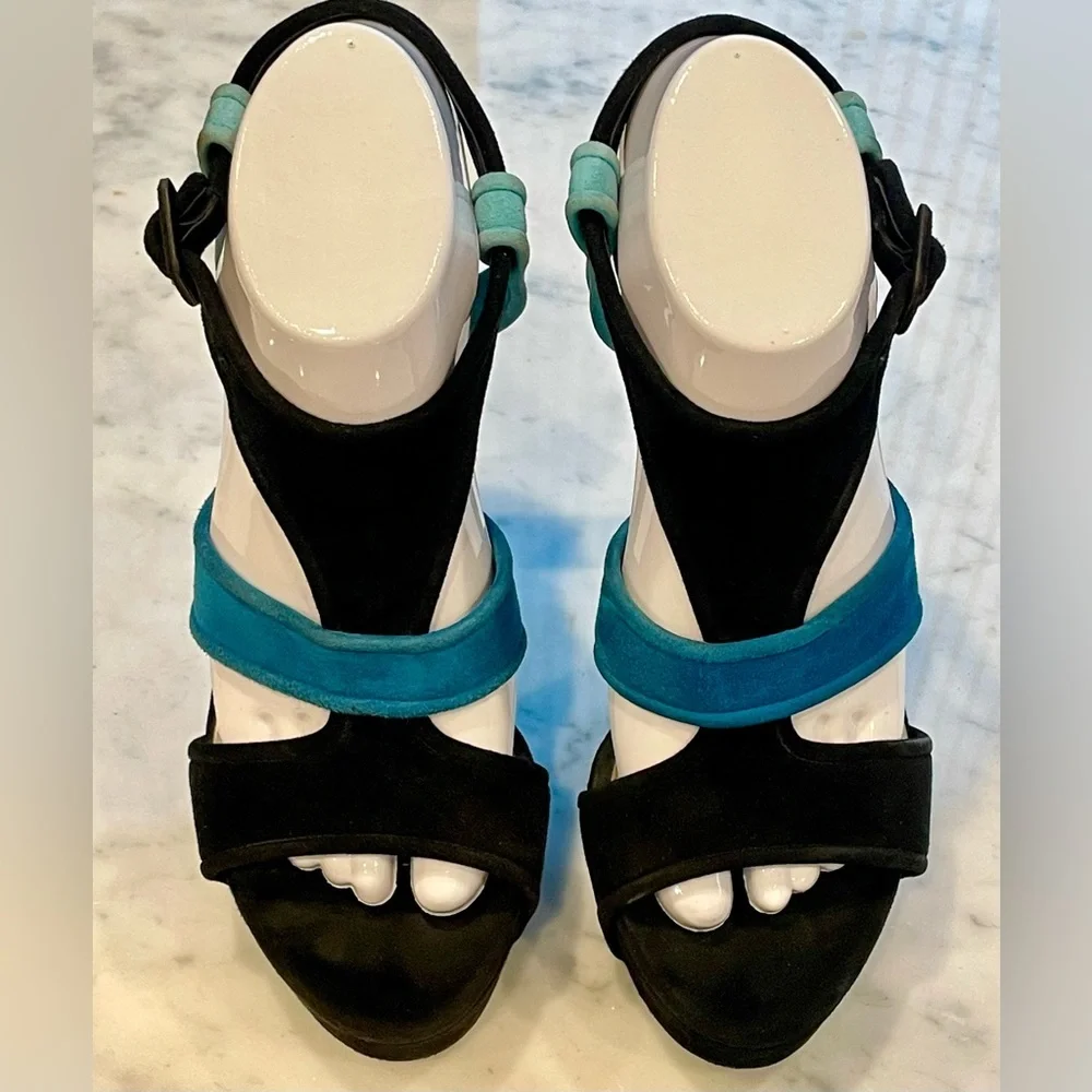 Gucci Vintage suede tricolor platform heels, buckles, sz 38, Fair - Picture 2 of 16